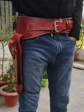 Revólver de tiro rápido vaquero con plataforma de cinturón funda de cuero occidental doble negro
