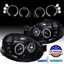 Fits 2003-2005 Dodge Neon Led Dual Halo Projector Smoked Headlight Glossy Black