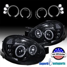 Fits 2003-2005 Dodge Neon LED Dual Halo Projector Smoked Headlight Glossy Black