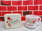 Vtg Federal F Milk Glass Mug Crowleys Christmas Lunch with Santa In Original Box