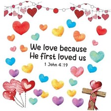 72 Pcs Christian Valentine Bulletin Board Decoration Set Jesus Heart Cutouts