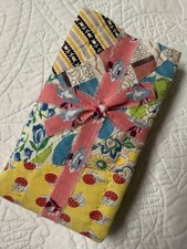 SWEET Feedsack Quilt Piece Multicolor 18x18" hand quilted "D"