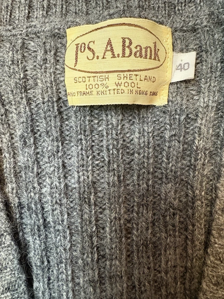 Jos. A. Bank Scottish Shetland Wool Vest Mens Gray Grandpa S/M (READ) - Image 3 of 4