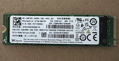 SK Hynix 512GB SSD PCIe Gen3x4 NVMe M.2 2280 PC711 (HFS512GDE9X081N)