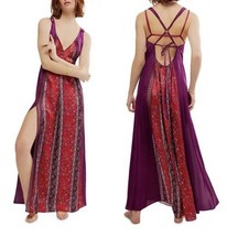 Free People Bohemian Nights Maxi Slip Nightgown Firey Red Combo Sz S