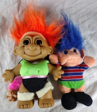 Vintage Troll Doll Lot 3 Blue Orange Pink Hair Workout Russ 18443