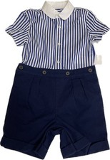 Ralph Lauren Baby Boy Striped Navy Shirt and Shorts Set Size 9M Retail 95