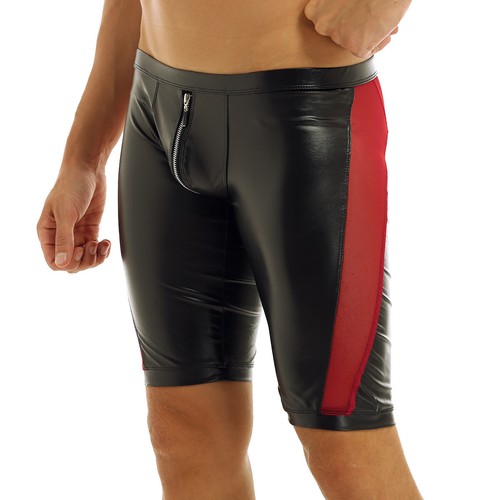 Short homme en faux cuir coupe mince look humide boxer coffre fermeture