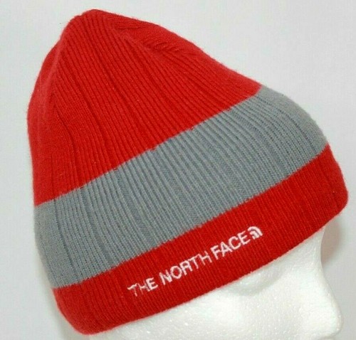The North Face Spell Out Unisex Soft Beanie Hat Youth One Size Maroon Gray TNF - Picture 1 of 5