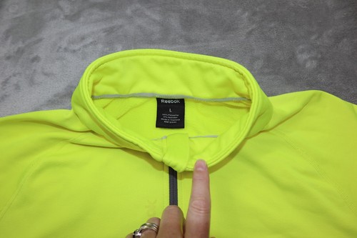 Reebok 1/4 Zip Mock Neck Shirt Men's Size L Hyper Yellow Long Sleeve Thumb Holes - Picture 7 of 20