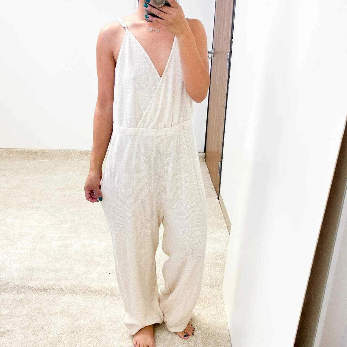 NWT BB Dakota Steve Madden Beach Comb Jumpsuit Soft Beige Cream L