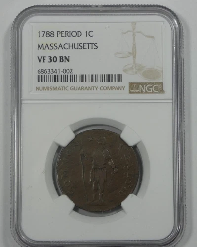 1788 Massachusetts with Period Colonial Copper Cent CERTIFIED NGC VF 30 BROWN