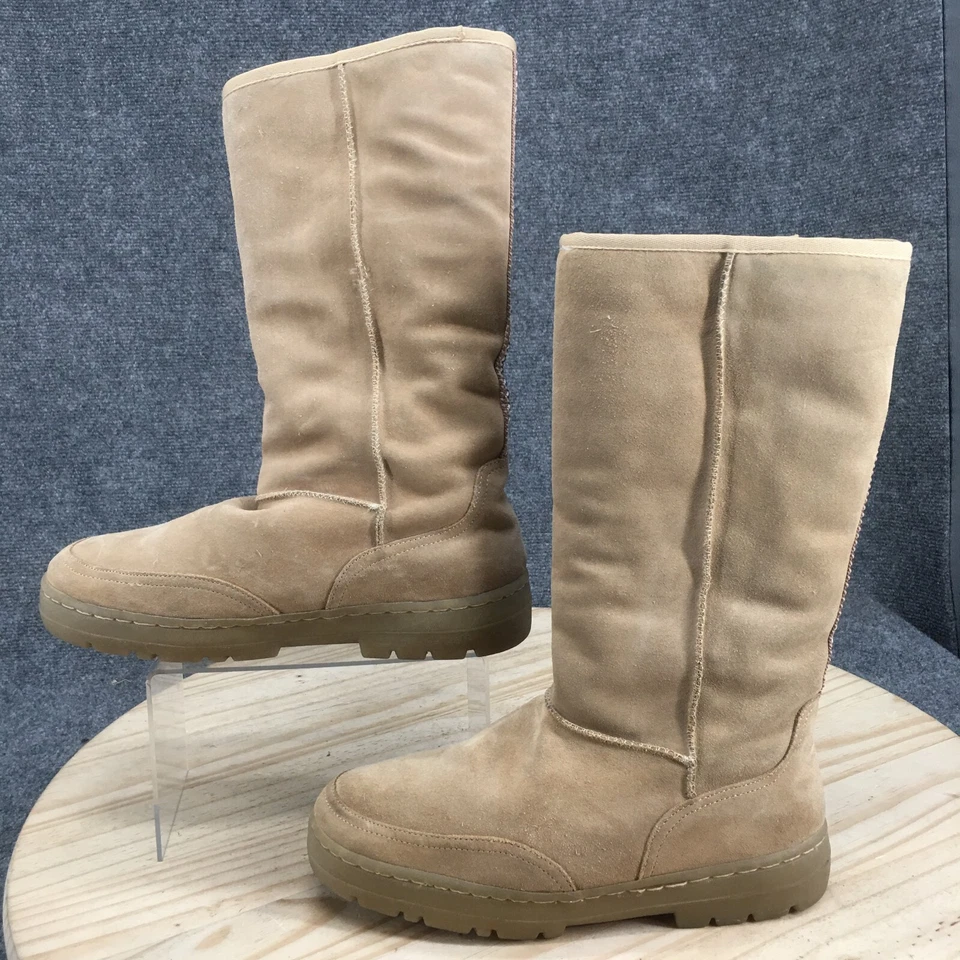 Botas de nieve de invierno de bambú para mujer 12 beige tirar en la mitad de la pantorrilla piel sintética al aire libre Foto 2 de 4