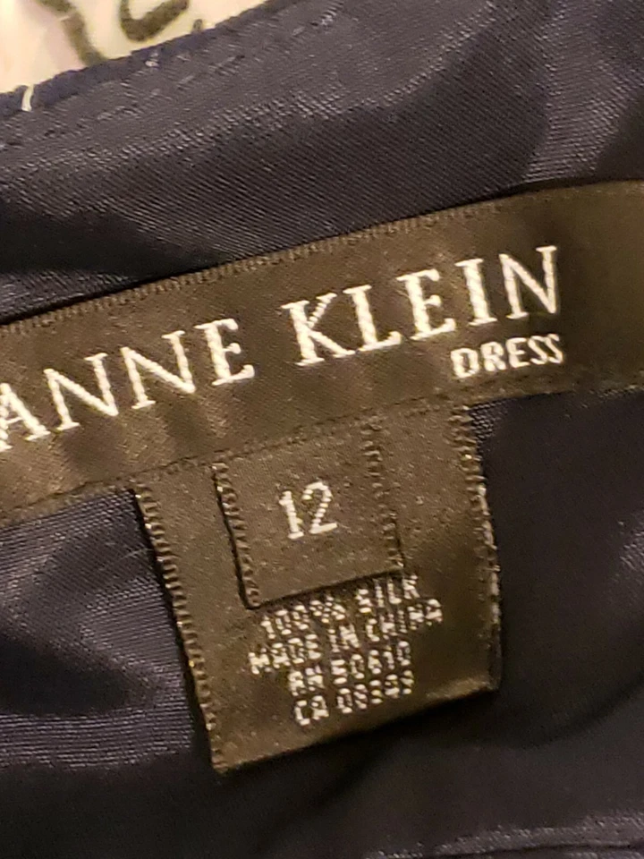 Anne Klein Vestido Sol 100% Seda Talla 12 Azul Marino Foto 3 de 4