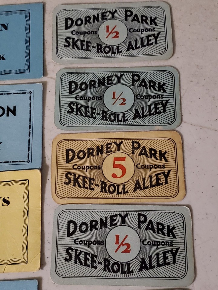 9 Lot Rare Vintage Orig Early Dorney Park Skee Roll Ball Alley Coupons
