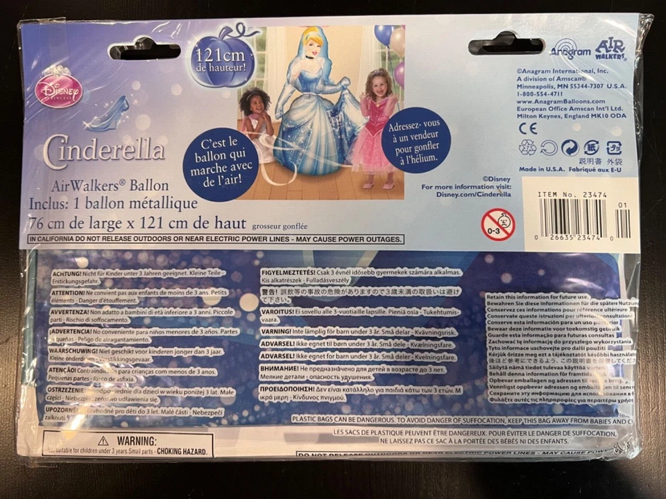 Disney Cenicienta Air Walker Globo de Lámina 48 Pulgadas de Alto Fiesta Cumpleaños Nuevo en Caja Foto 3 de 3