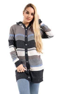 Ladies Multiblu Long Sleeve Hoody Button Casual Jumper Pullover Front Pocket 812