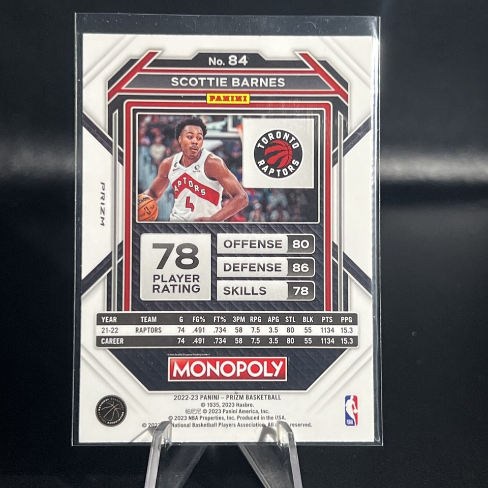 SCOTTIE BARNES 202223 PANINI PRIZM MONOPOLY BASKETBALL BLACK ICONS