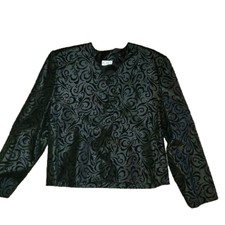 Vintage Koret Petites 1980s Velvet Floral Trim Crop Jacket Blazer Black Size 10