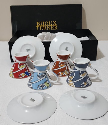 BIJOUX TERNER Picasso Design 4 set of Pedestal Cups and Saucers,Never used - 第 8/14 張圖片