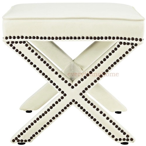 Hallway Bedroom Bench Stool Ottoman Nail Head Trim Black, Gray, Blue, White - Picture 27 of 31