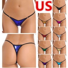Womens Shiny Micro Mini Bikini Underwear Metallic Low Rise T-Back Underpants