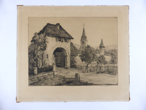Alexander Liebmann (1871-1938) Radierung Dorfansicht Spaziergänger (199) - Picture 2 of 9