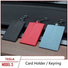 Key Card Holder For Tesla Model 3 Light Leather Protect Scratch With Keychain