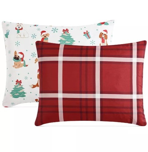New Hallmart Collectibles 3 Pc Comforter Set Holiday Dogs Red Plaid Full/Queen - Picture 2 of 5