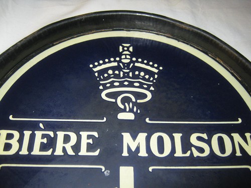 ANTIQUE MOLSON PORCELAIN SIGN BAR TAVERN ART BOTTLE BEER TRAY SEA ANCHOR CROWN - Picture 2 of 6