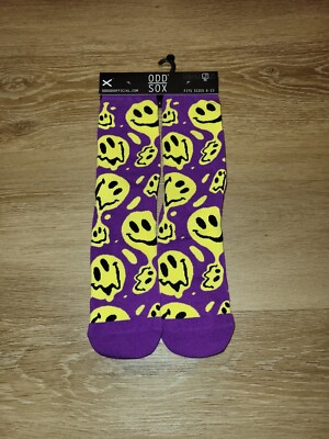 ODD SOX Drippy Happy Face Crew Socks Purple Size 6-13 New