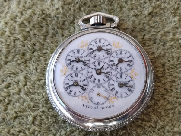 WORKING EXTREME RARE WORLD TIME 7 DIALS 6 SIX TIME ZONES CAPTAINS DEPOSE 4975