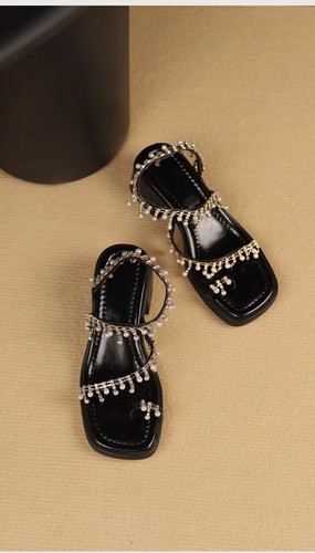 Sommer Bohemian Damen Diamant Zehenpartie elegante Sandalen Perlen Römer High Heels Schuhe  - Bild 20 von 22