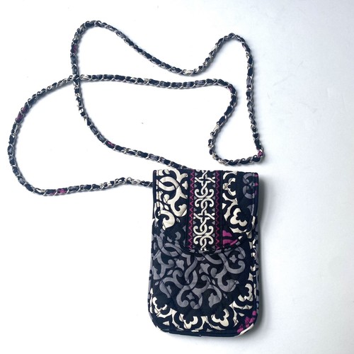 VERA BRADLEY Black Canterberry Magenta Phone Chain Strap Pouch Crossbody JJ8