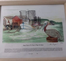 Steve Crawford Shrimp Boats At Po Boys Framed Print Signed Watercolor 8/300