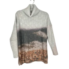 Oliver Sweater Womens Medium Cream Turtle Neck Knitted Pullover Abstract Fuzzy M