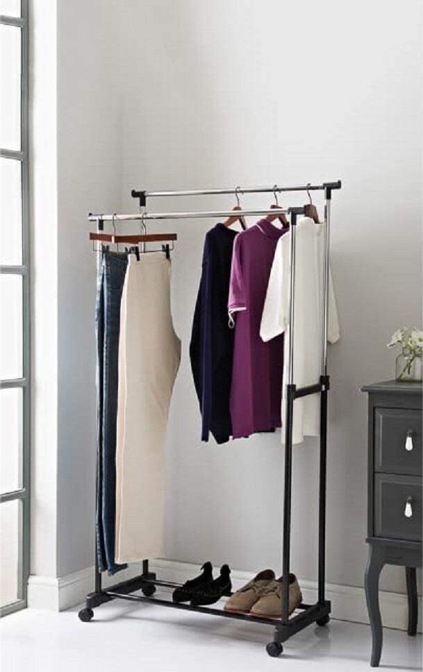 Tier Extendable Garment Rail Strong Stainless Steel Frame With Castor  Wheels