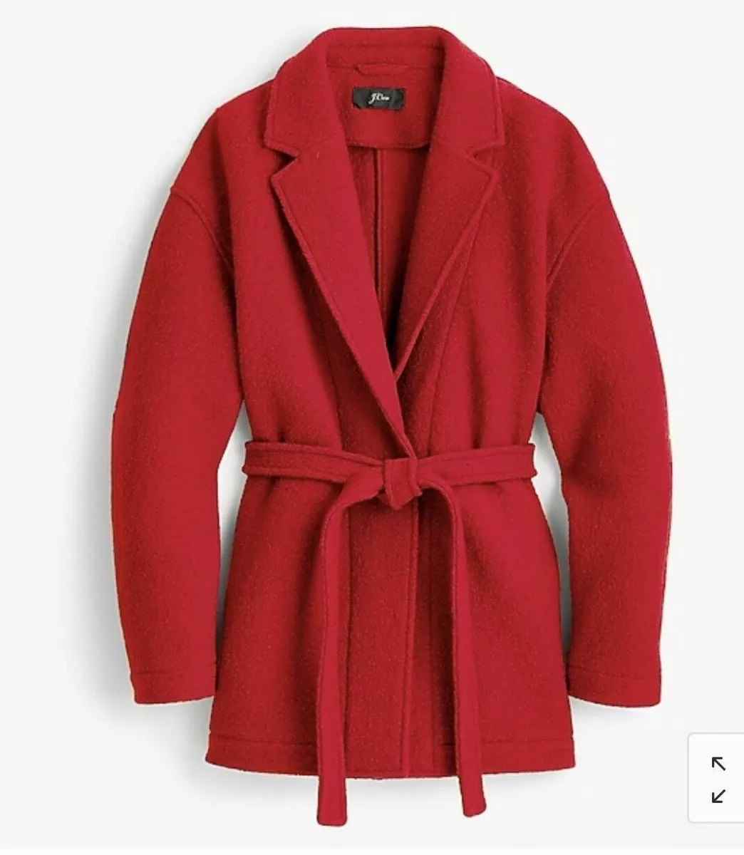 NWT J. Crew Camille Short Wrap Coat in Italian Boiled Wool Bright Red TALL  XS