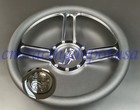 14" Chrome Billet Aluminum Steering Wheel 9 Bolt Tri Spoke & Flamed Horn Button