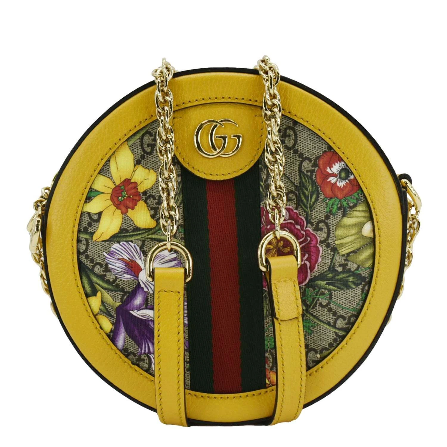 Sac bandoulière GUCCI Ophidia Mini Flora GG rond supreme monogramme toile jaune 5506