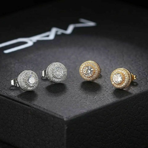 Moissanite Lab-Created 2.01 Ct Round Cut Stud Earrings 14k Yellow Gold Plated - Picture 4 of 4