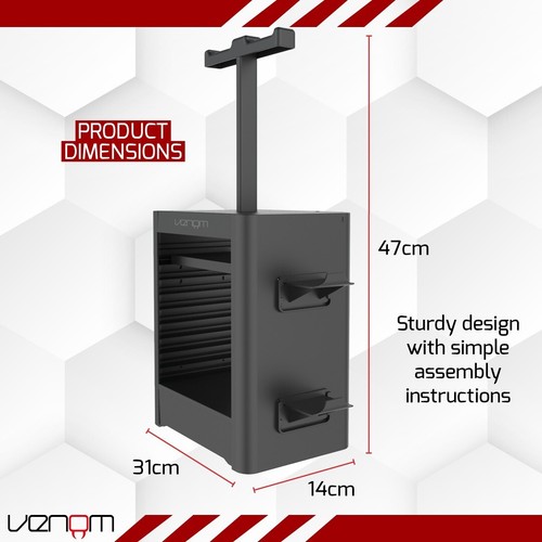 Venom Games Storage Tower with Integrated Controller and Headset Rack - Picture 4 of 12