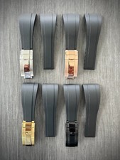 Black Rubber OYSTERFLEX Deployment Watch Strap For 20mm 22mm 24mm MOD Watches