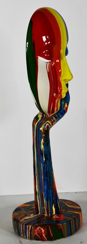 15" Weibliche Denkerin Hand hält bunte Regenbogenmaske abstraktes Gesicht Retro Dekor - Bild 6 von 8