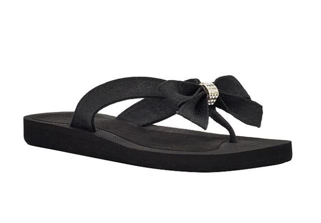 NEW WOMEN'S GUESS TUTA BLACK FLIP FLOPS BOW RHINESTONE ACCENT 5,6,7,8,9,10