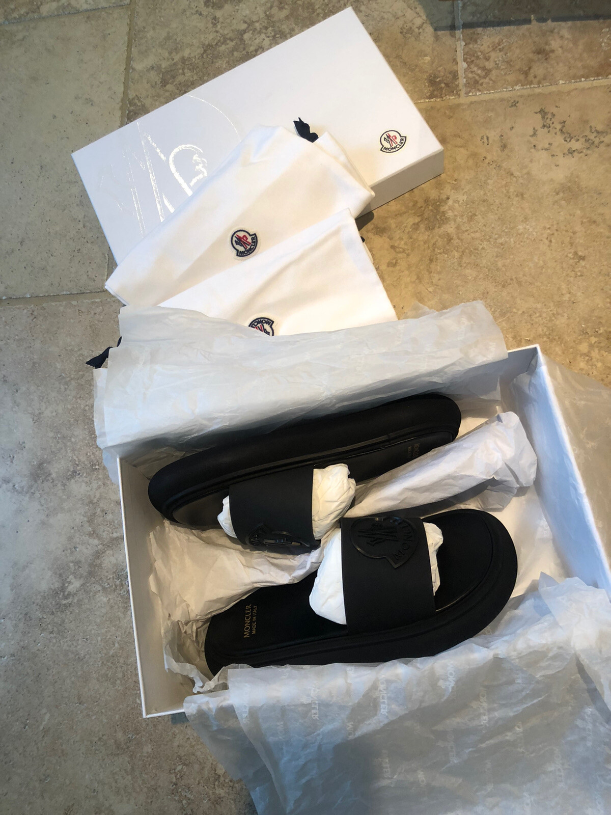 Genuine Moncler ‘Slyder’ Appliquéd Rubber & Leather Slides Women’s UK5 RRP £395 image 2