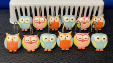 Set Of 12 Owl Shower Curtain Hooks Pastel Colors Pink Blue Brown