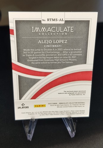 2022 Panini Immaculate Alejo Lopez Rookie Triple Memorabilia Signatures /99 Reds - Bild 2 von 2