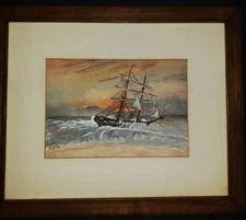 WILLIAM G. HOBBS (1927-2012) Brig Celerity Wrecked Vintage 1967 Original Gouache