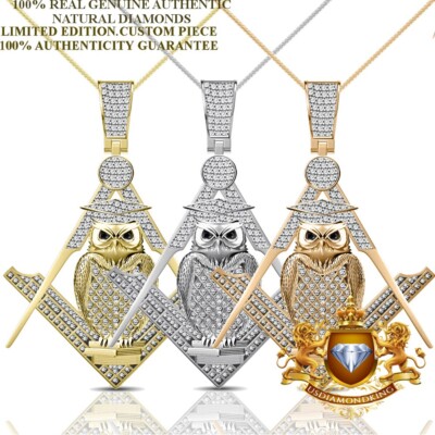 Real Genuine Diamond 0.60 Cwt. Professor Owl Freemasonry Masonic Pendant Charm